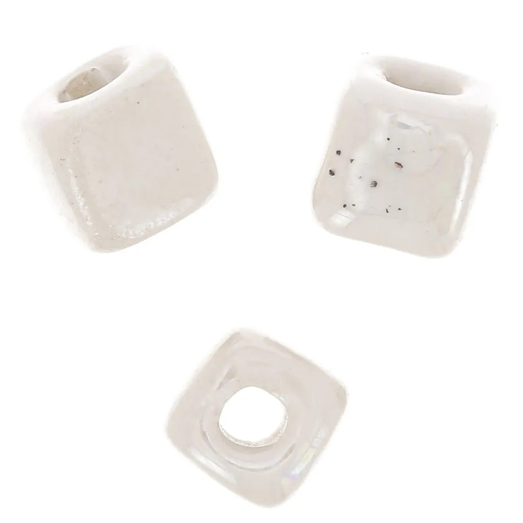 Perle cubo di ceramica 5 mm - Bianco iridescente x5