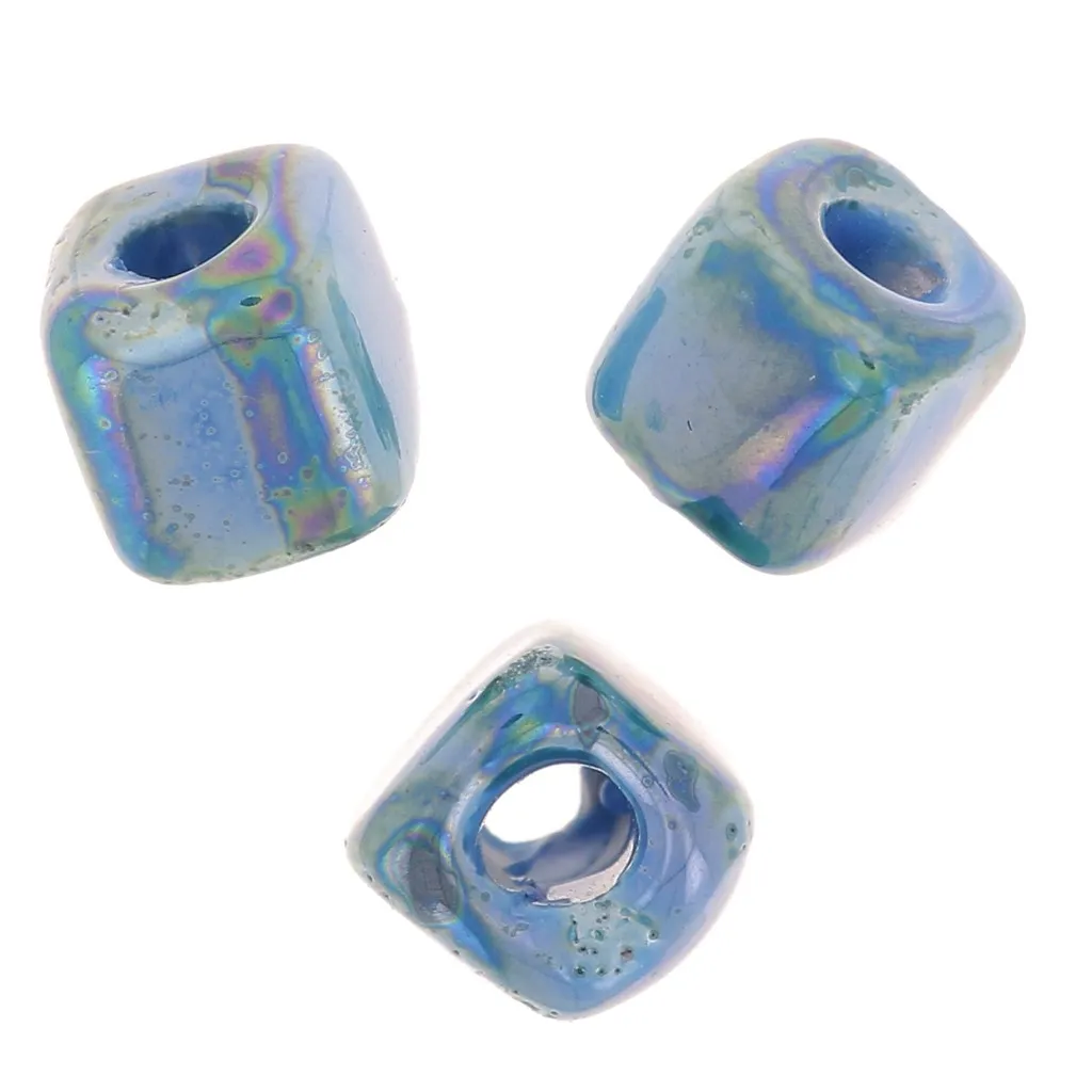 Perle cubo di ceramica 5 mm - Blu iridescente marmorizzato x5