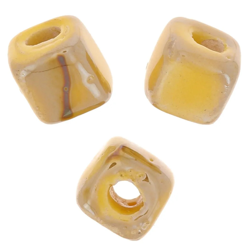 Perle cubo di ceramica 5 mm - iridescente marmorizzato senape x5