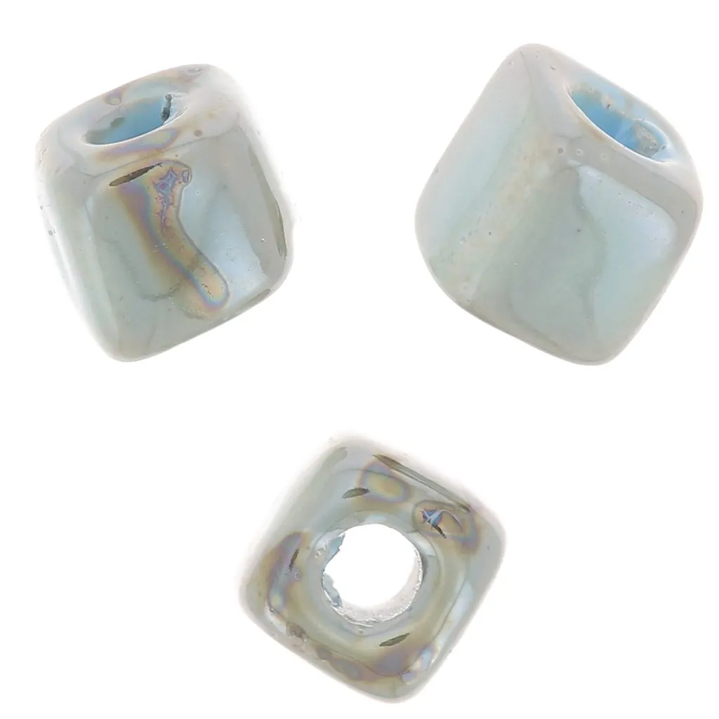 Perle cubo di ceramica 5 mm - marmo azzurro iridescente x5