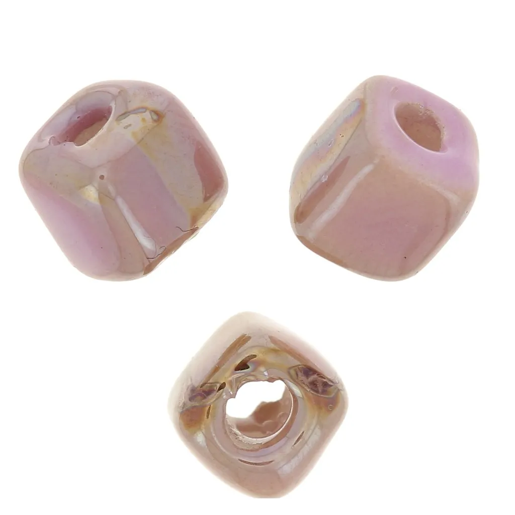 Perle cubo di ceramica 5 mm - Rosa chiaro iridescente marmorizzato x5