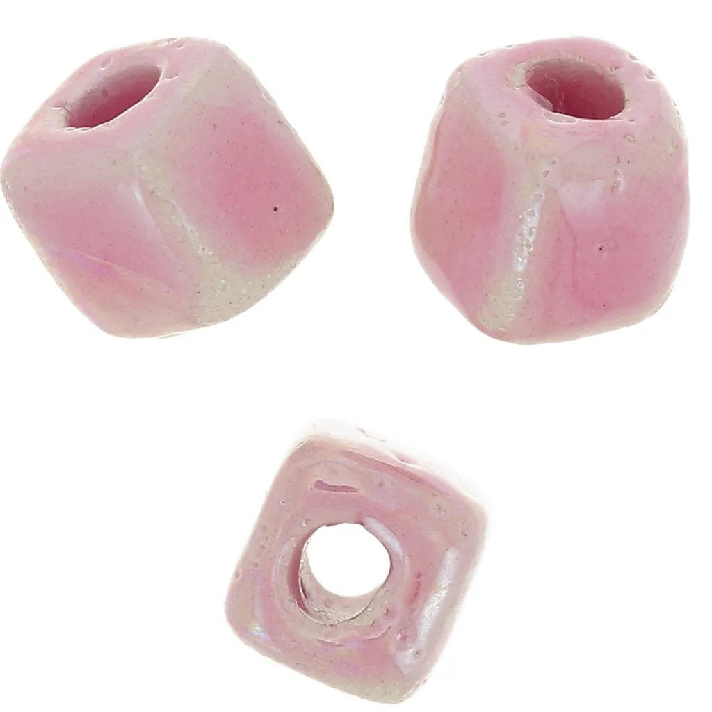 Perle cubo di ceramica 5 mm - Rosa chiaro iridescente x5