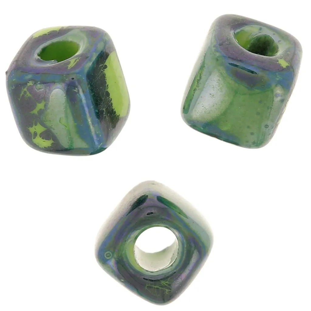Perle cubo di ceramica 5 mm - Verde scuro iridescente marmorizzato x5