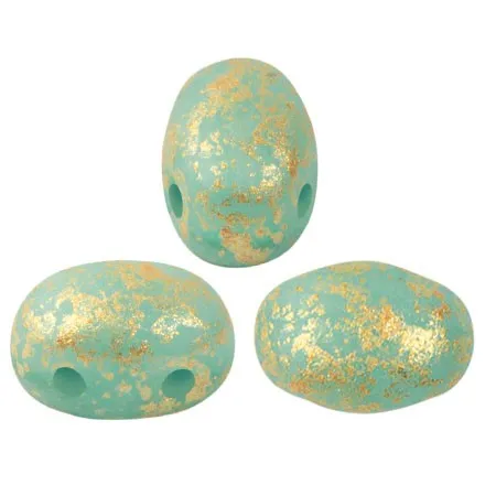 Perle in vetro Samos® di Puca® 7x5 mm Blue Green Opal Mat Gold Splash x10g