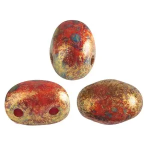 Perle in vetro Samos® di Puca® 7x5 mm Opaque Light Coral Gold Spotted x10g