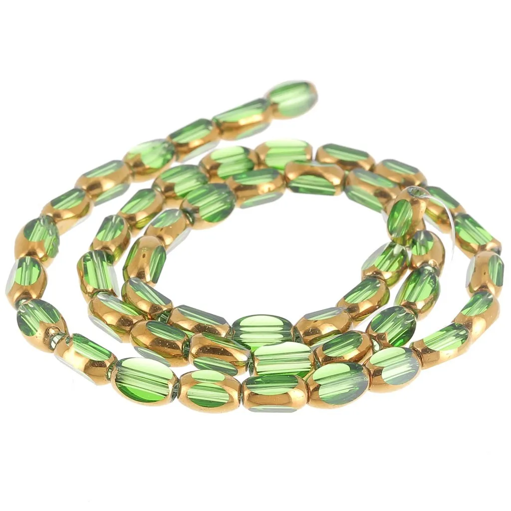 Perle olive sfaccettate 7x4 mm in vetro - Verde - Oro x31cm
