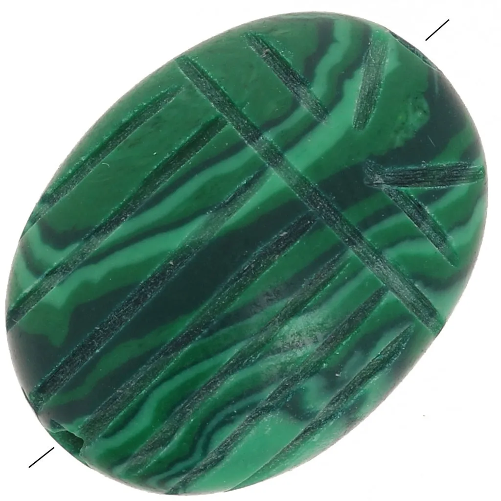 Perlina di scarabeo incisa ovale 16x12mm imitazion pietra semipreziosa - Malachite