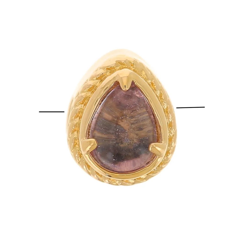 Perlina goccia 6x4mm con vetro colorato crimpato placcata oro 3 micron