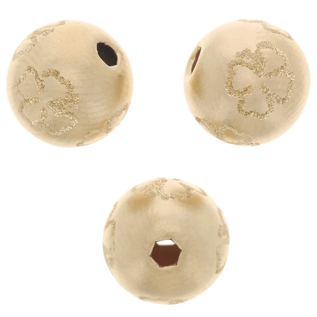 Perlina rotonda con incisione effetto diamante quadrifoglio 8mm in goldfilled x1