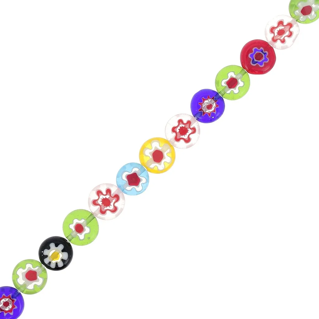 Perline di vetro rotonde piatte Millefiori 10 mm multicolore x20