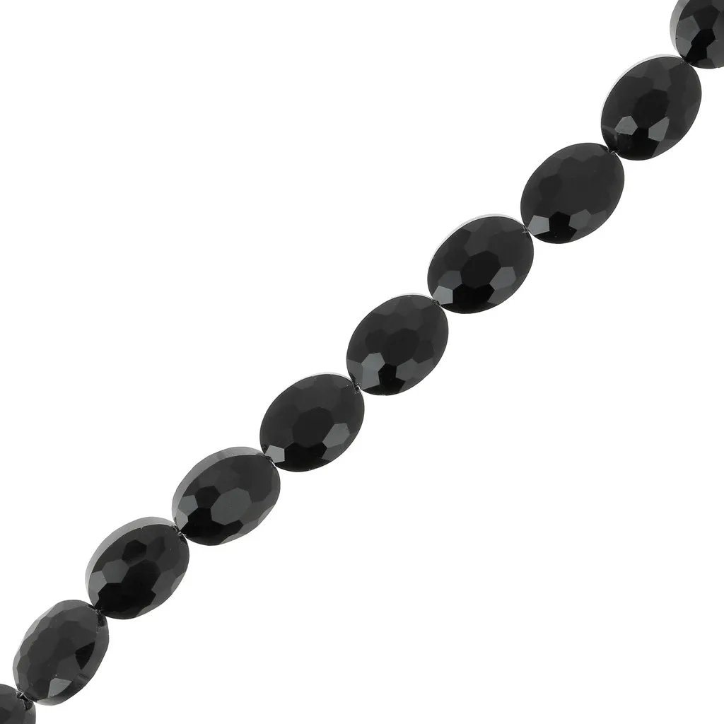 Perline di vetro sfaccettate ovali 16x12 mm - Jet x32cm