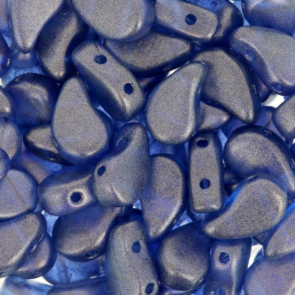 Perline in vetro 2 fori Paisley Duo 9x5.5 mm Halo Cerulean Blue x10g