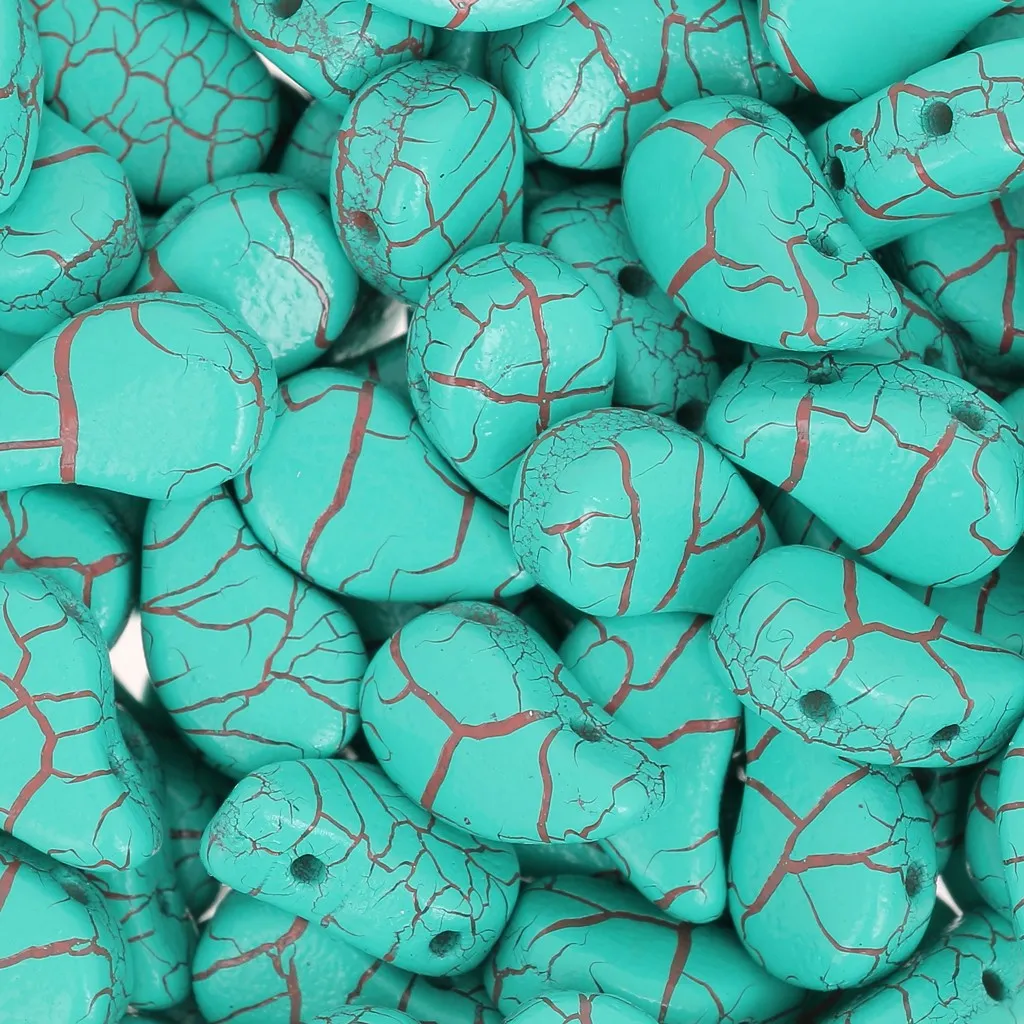 Perline in vetro 2 fori Paisley Duo 9x5.5 mm Ionic Green Turquoise - Brown x10g