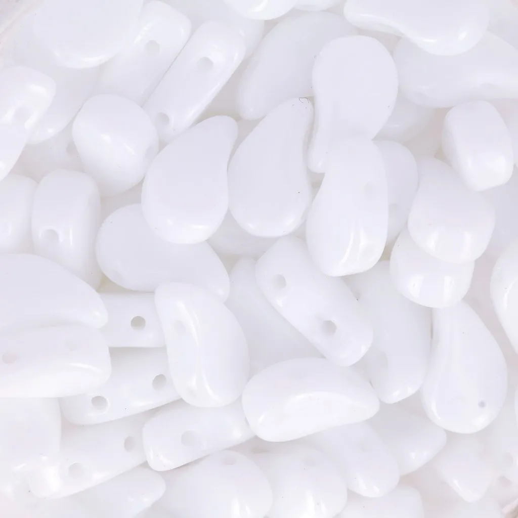 Perline in vetro 2 fori Paisley Duo 9x5.5 mm Opaque White x10g