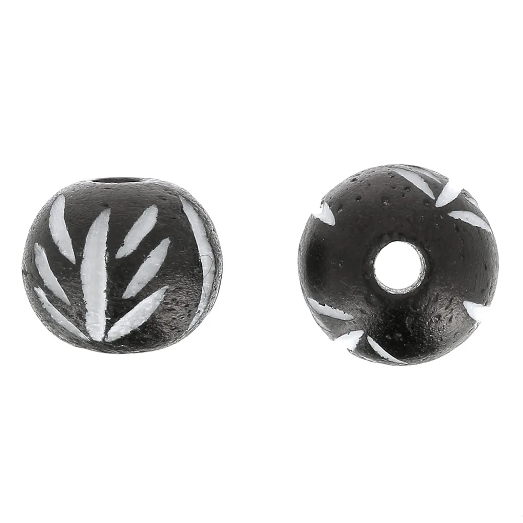 Perline rotonde in osso incise a forma di foglia 12 mm - Marrone scuro x10