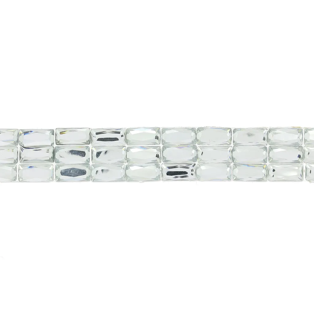 Ruban strass baguette 3 rangs thermocollant 15 mm Crystal x50cm
