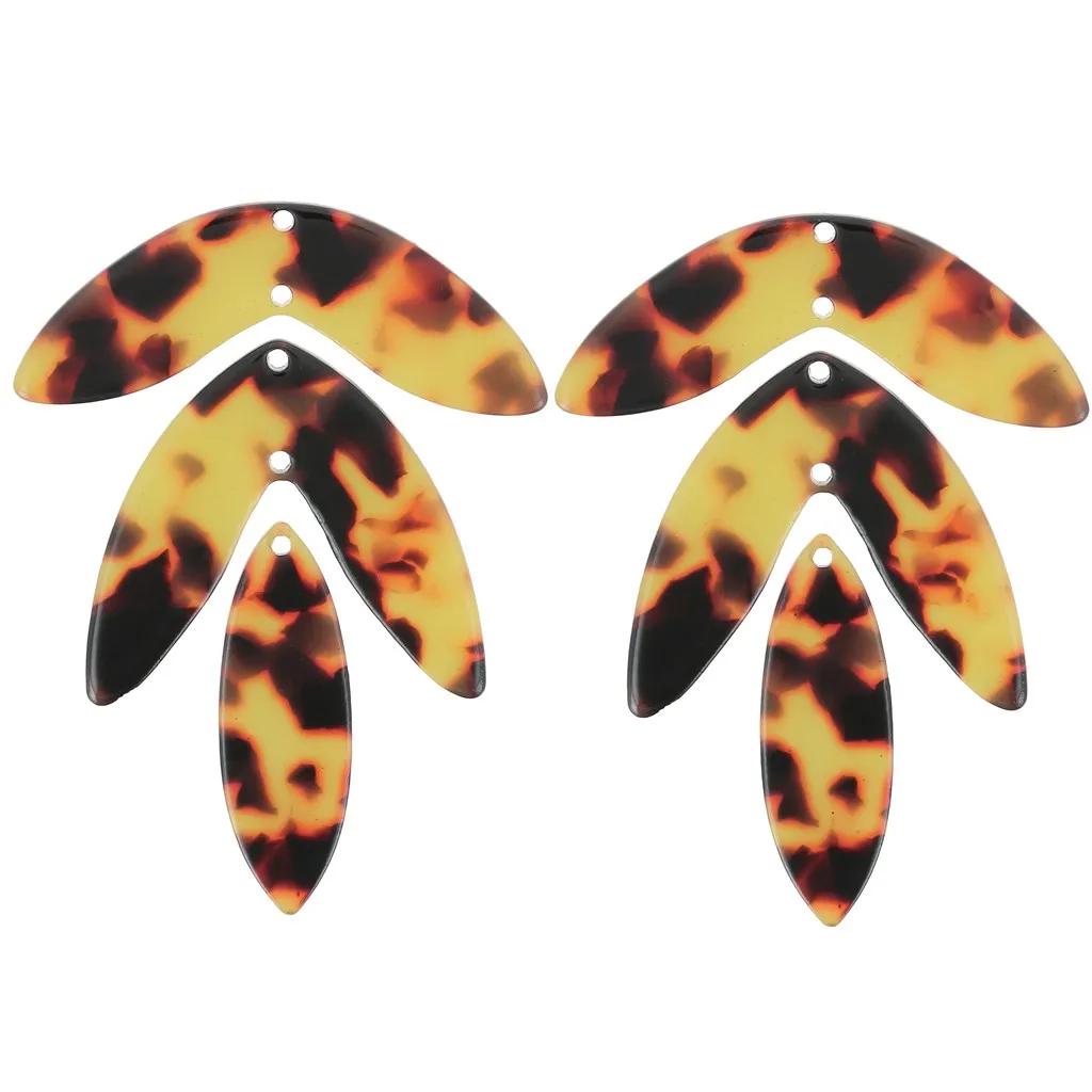 Set di 6 pendenti a forma di foglia - 62x45 mm in acetato - Marrone - Nero