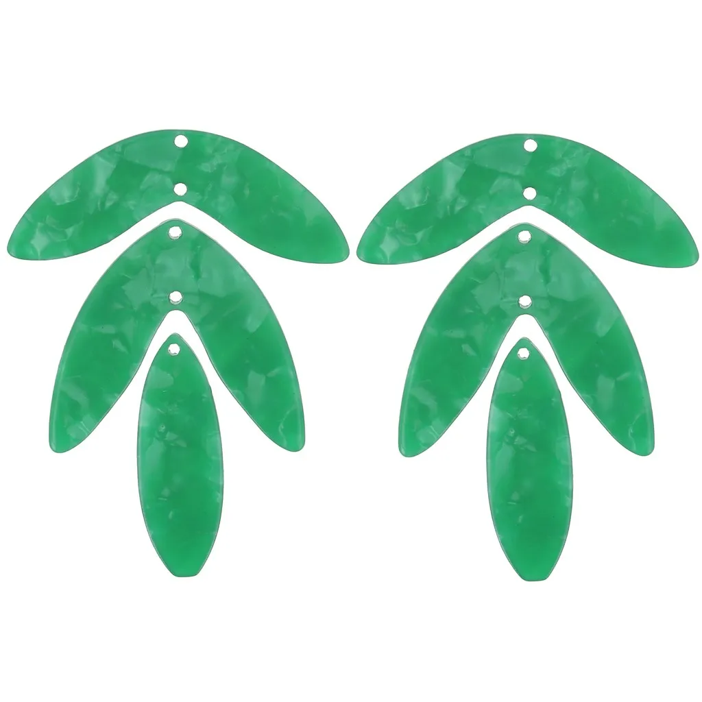 Set di 6 pendenti a forma di foglia in acetato - 62x45 mm da montare - Verde perlato