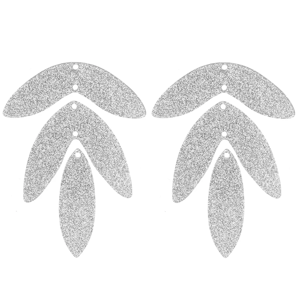 Set di 6 pendenti a forma di foglia in acrilico 62x45 mm da montare - Argento glitterato