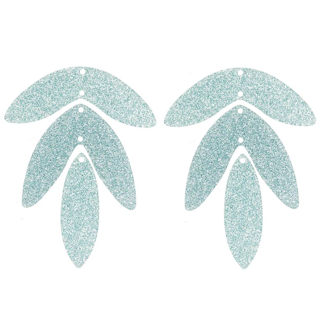 Set di 6 pendenti a forma di foglia in acrilico 62x45 mm da montare - Glitter blu smerigliato