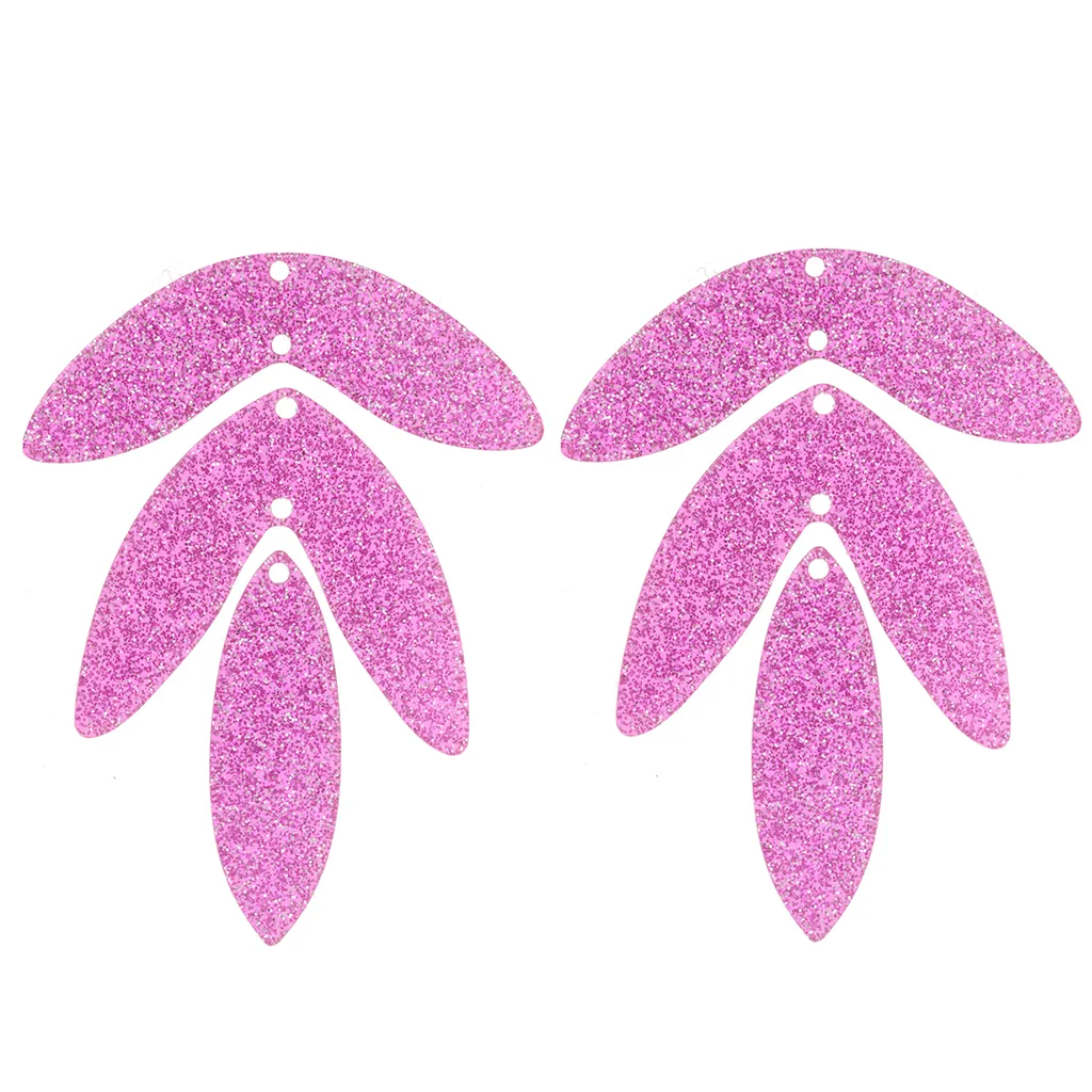 Set di 6 pendenti a forma di foglia in acrilico 62x45 mm da montare - Glitter rosa