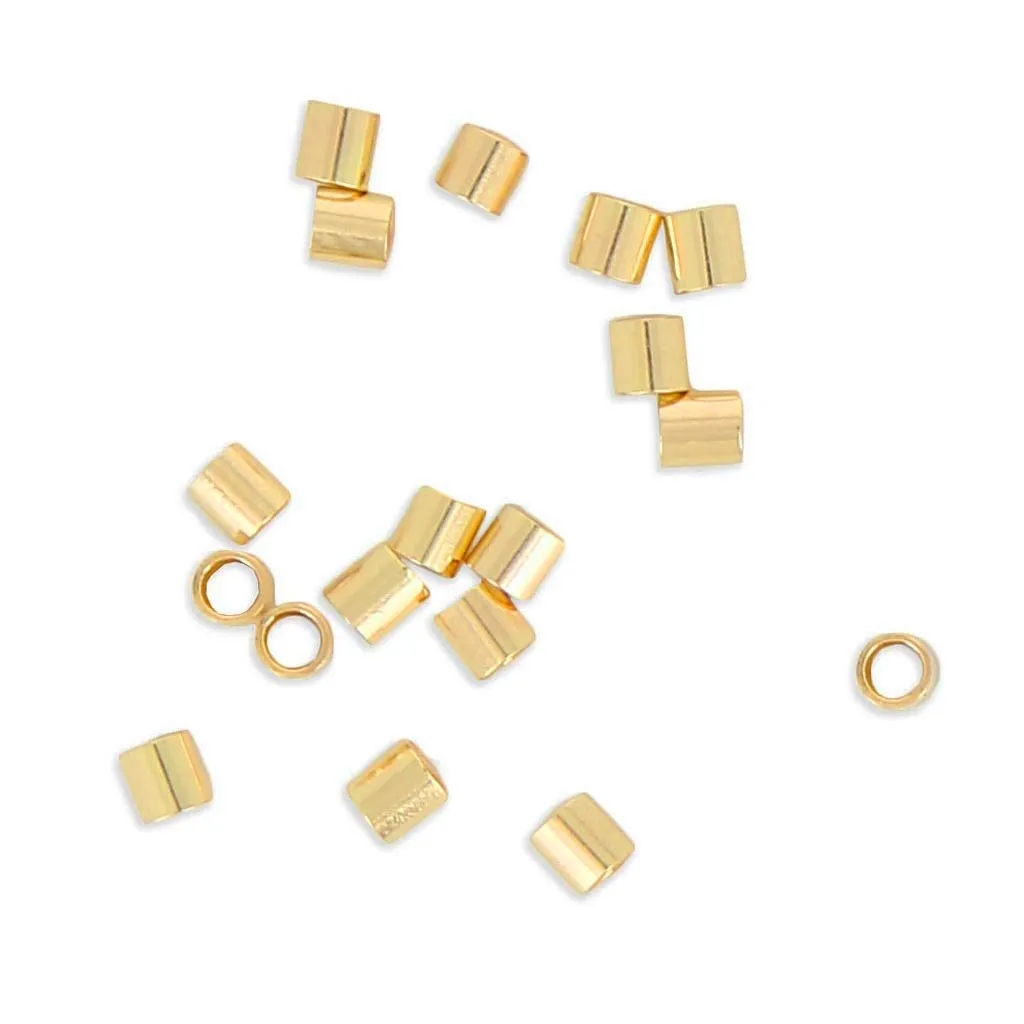 Tubi da schiacciare 2x2 mm Argento 925 dorato con oro fino x50