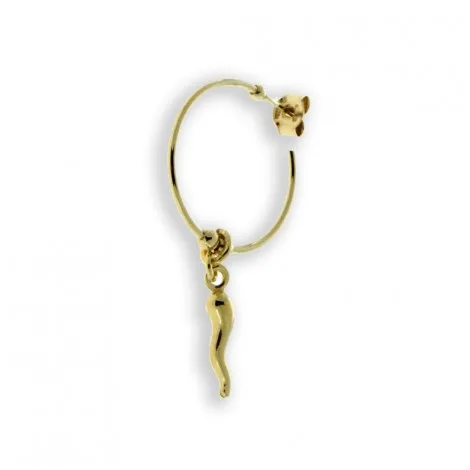 Monorecchino Cerchio Raggi Argento 925 Dorato Corno Portafortuna