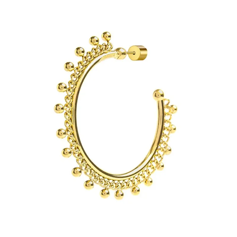 ORECCHINO MARLÙ DONNA A CERCHIO CON CATENA GRUMETTA E SFERE ORO