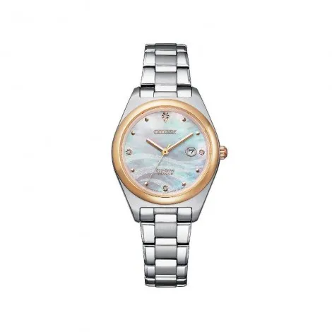 Orologio Solo Tempo Donna Citizen Lady Super Titanio Silver Gold Madreperla Bianco Diamanti EW2606-87Y