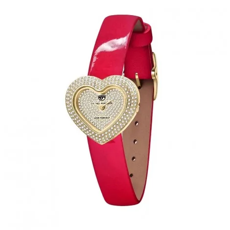 Orologio Chiara Ferragni Solo Tempo Donna Heart Capsule 30x30 mm Gold Acciaio Cristalli Rosso Pelle R1951105501