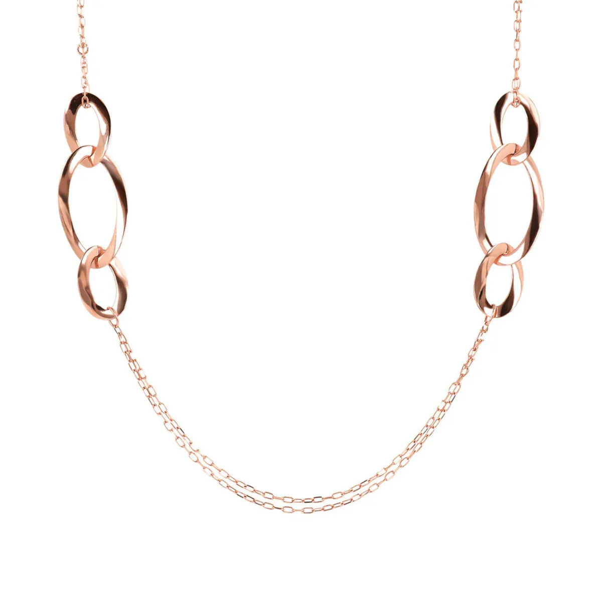 Collana Bronzallure Lunga con Station di Elementi Ovali Golden Rosé
