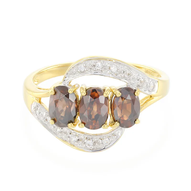 Anello placcato in oro con Zircone Cioccolato