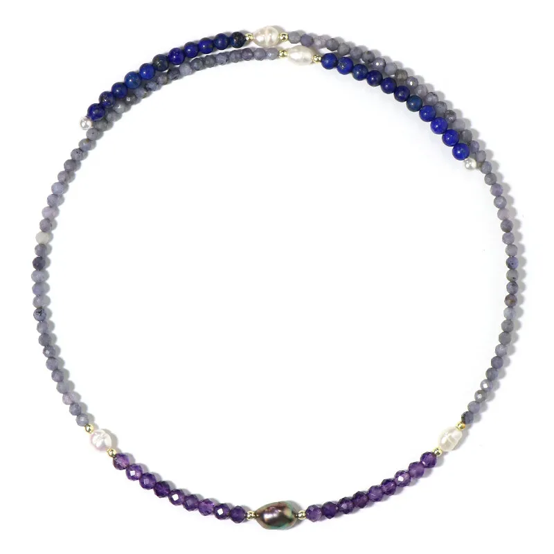 Collana rigida in acciaio con Perla Nera di Acqua Dolce (Riya)