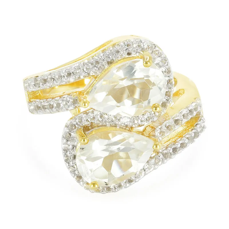 Anello placcato in oro con Quarzo Ghiaccio di Luna