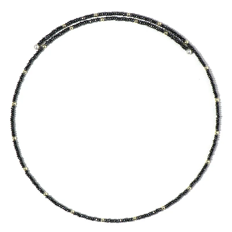 Collana rigida in acciaio con Ematite Nera (Riya)