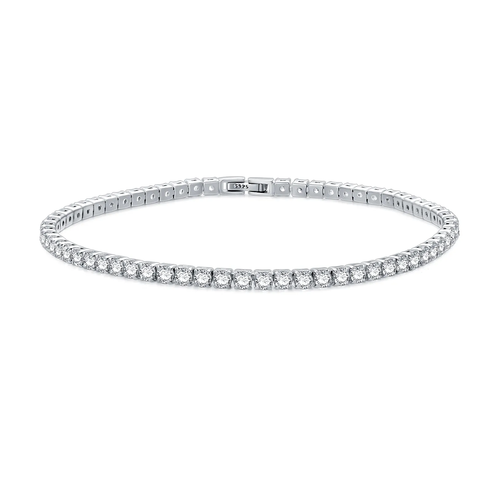 Bracciale tennis in argento sterling con zirconi cubici a forma circolare