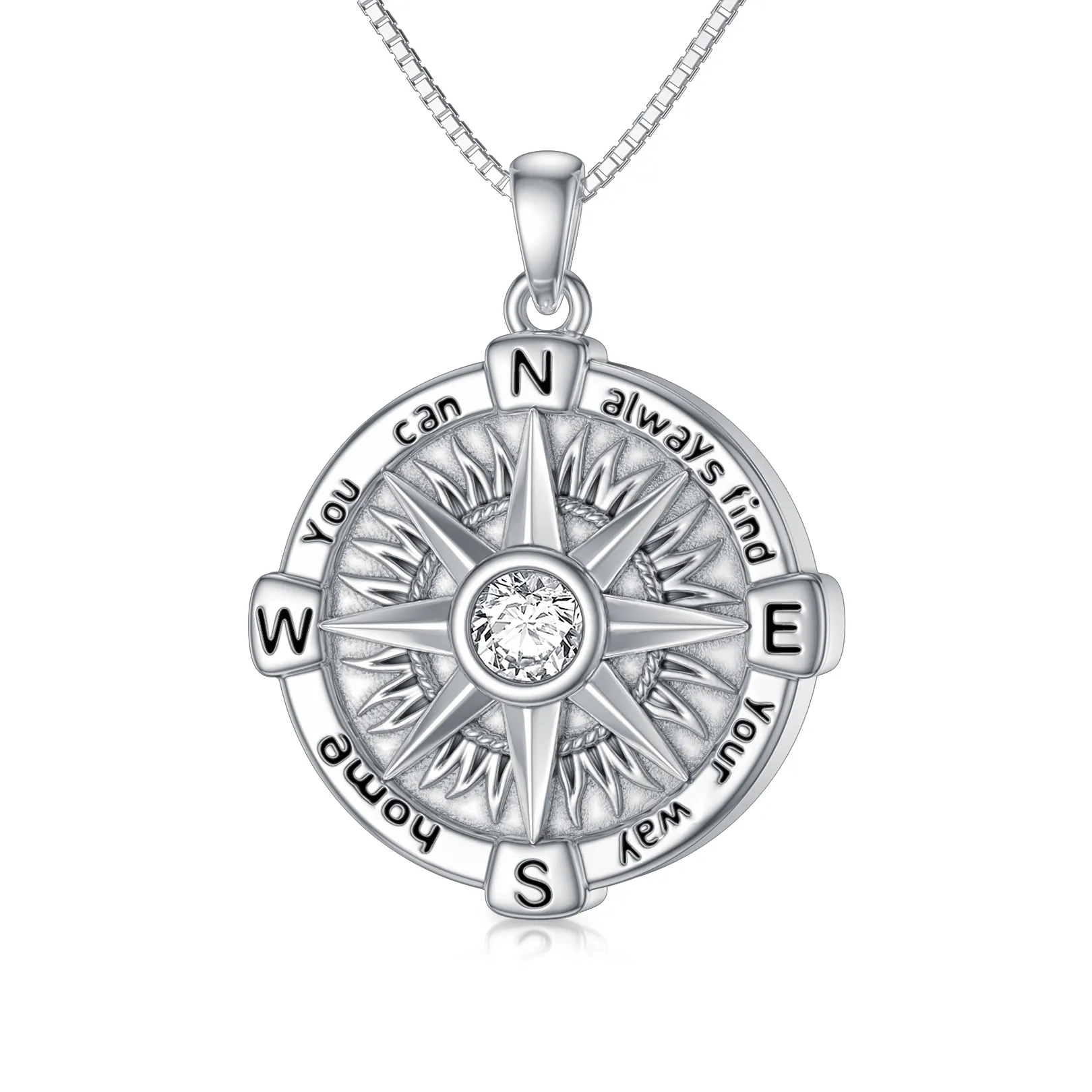 Collana con bussola in argento sterling per le ceneri