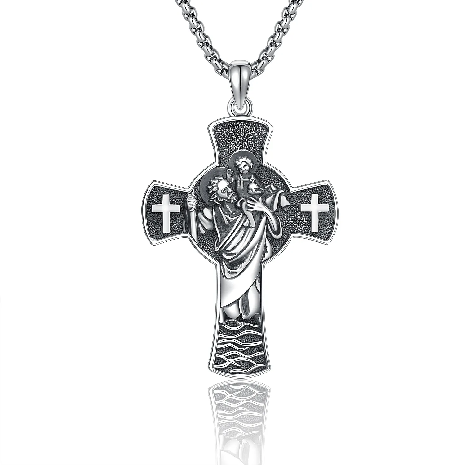 Collana con ciondolo a forma di croce di San Cristoforo in argento sterling con parola incisa