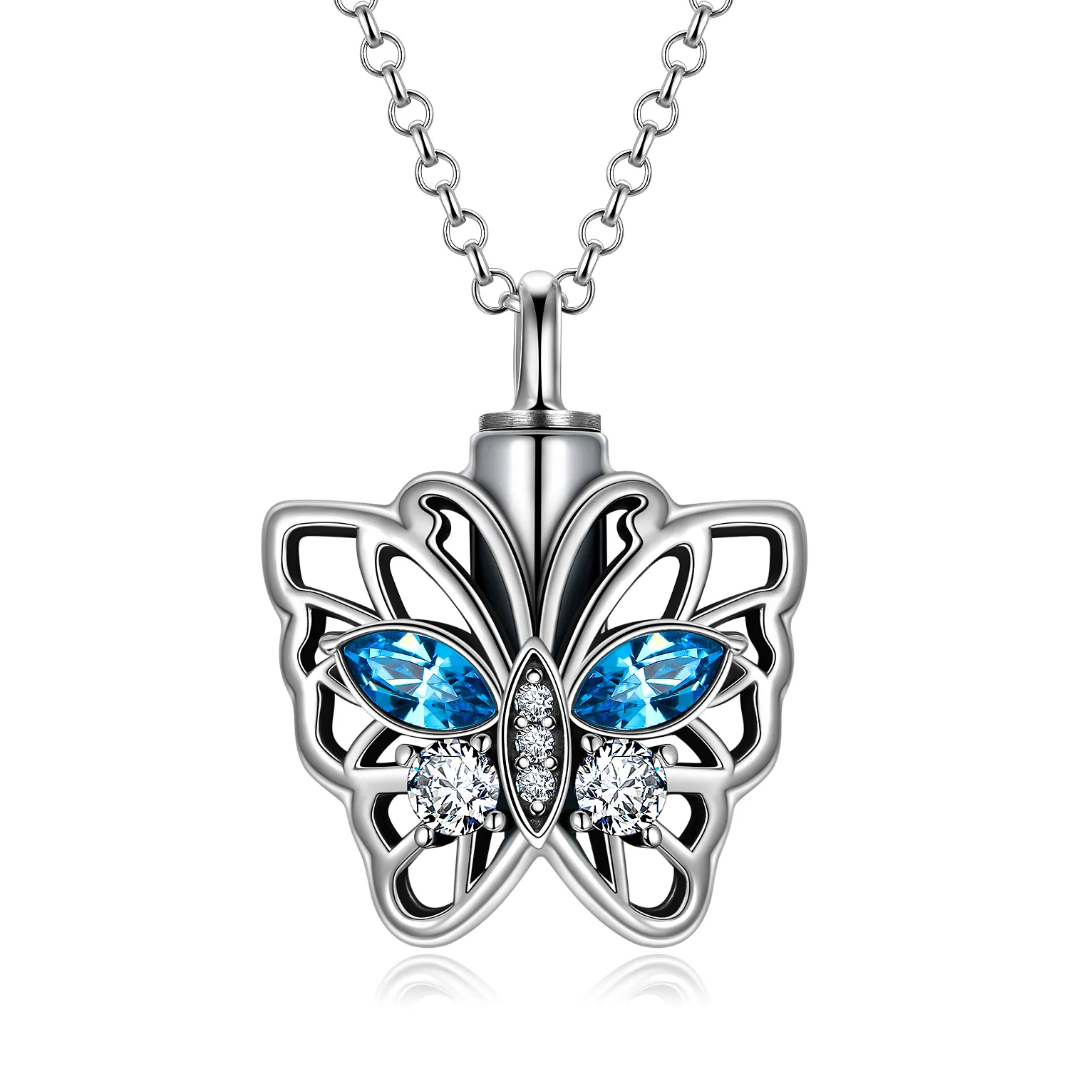 Collana con urna a farfalla in cristallo d'argento sterling per ceneri