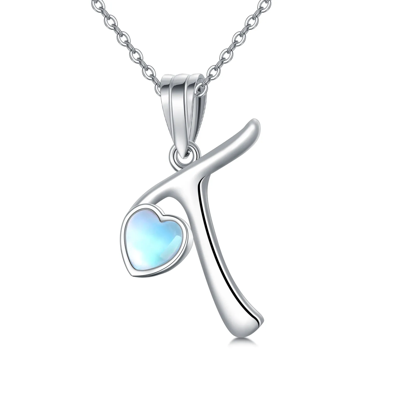 Collana con ciondolo a forma di cuore in argento sterling con pietra di luna e lettera iniziale T personalizzata per le migliori amiche delle donne
