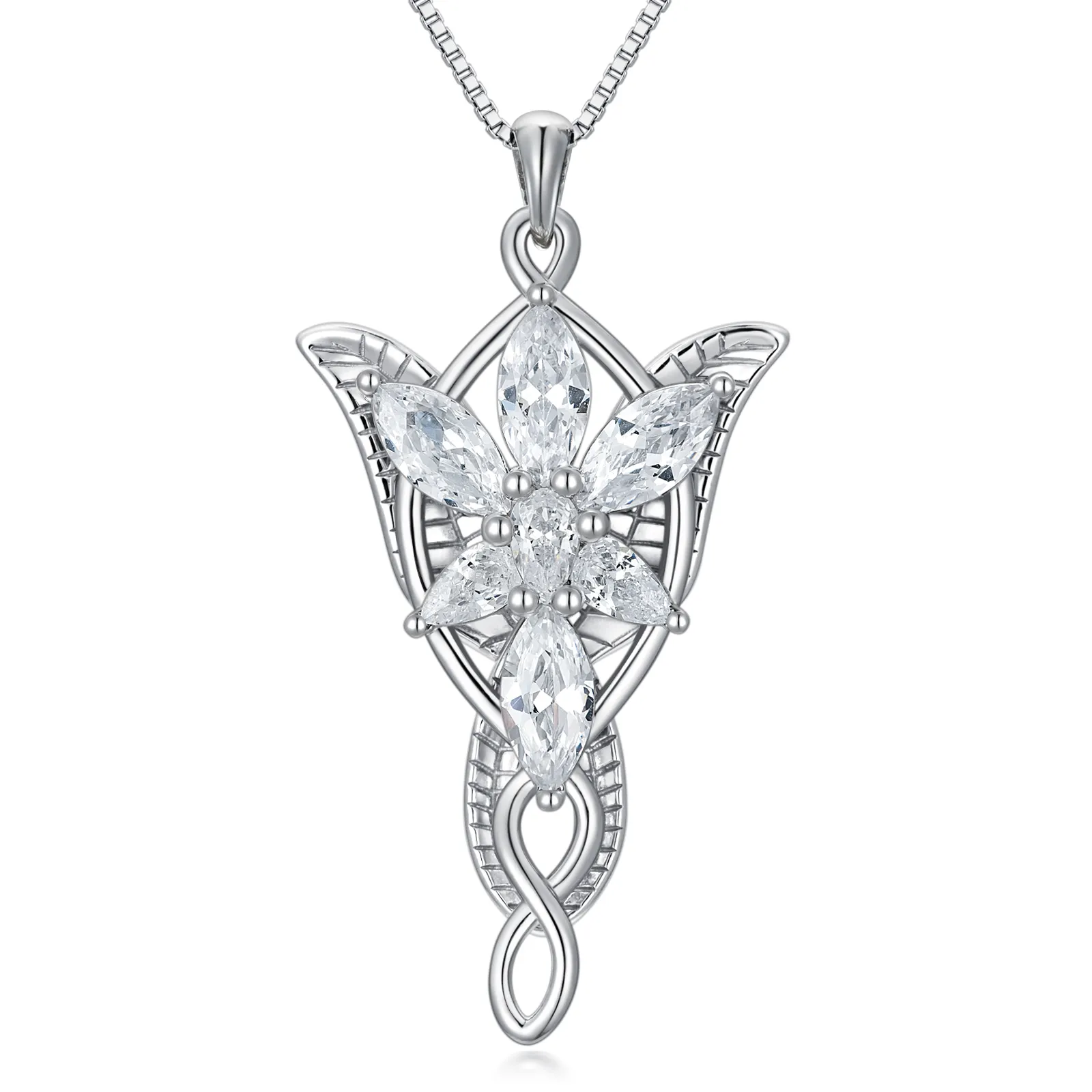Collana con ciondolo Stella del Vespro Arwens in argento sterling con zirconi cubici