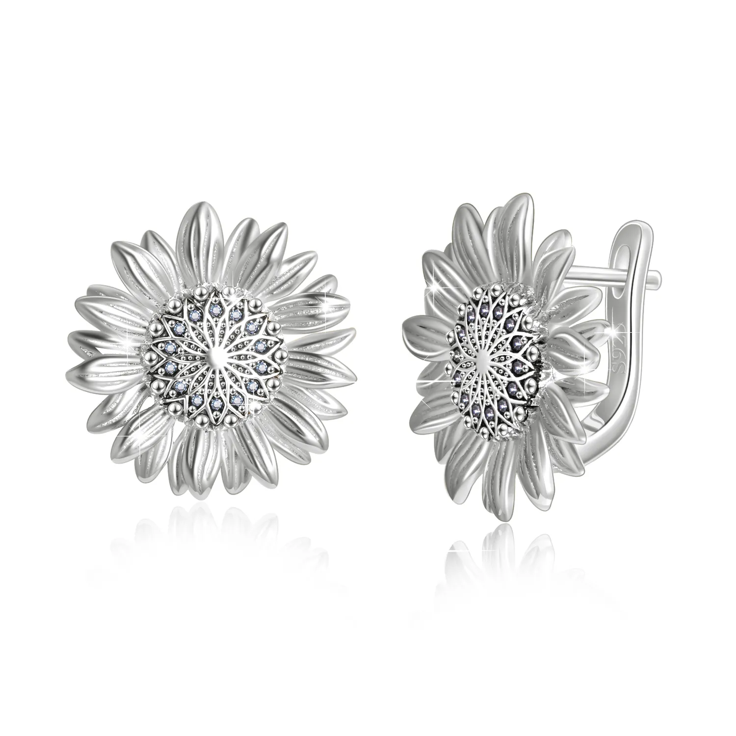 Orecchini a leva con girasole in argento sterling